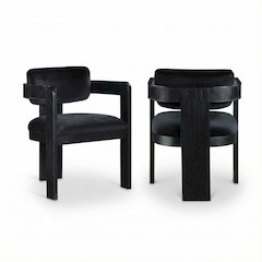 Black Velvet Dining Chairs Set of 2 with Art Deco Design and Armrests