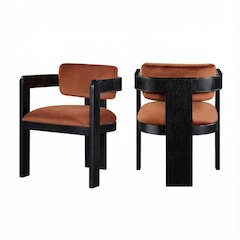 Black Velvet Dining Chairs Set of 2 with Armrests and Art Deco Style