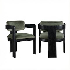Black Velvet Dining Chairs Set of 2 with Armrests and Art Deco Design