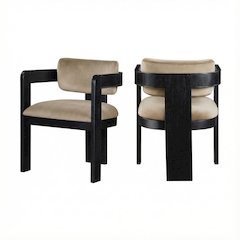 Black Velvet Dining Chair Set of 2 with Armrests and Art Deco Design