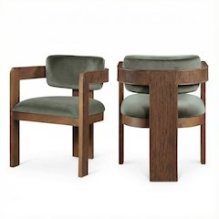 Brown Velvet Dining Chairs Set of 2 with Armrests Cushioned Seats - Art Deco