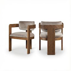 Brown Velvet Dining Chairs Set of 2 with Armrests and Art Deco Style