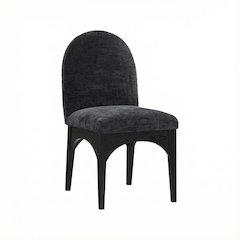Black Chenille Fabric Dining Chair with Art Deco Design and Cushioned Seat