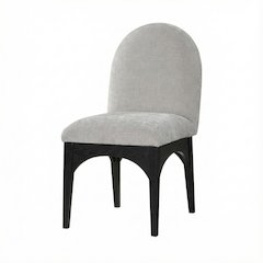 Black Chenille Fabric Dining Chair with Art Deco Back and Cushioned Seat