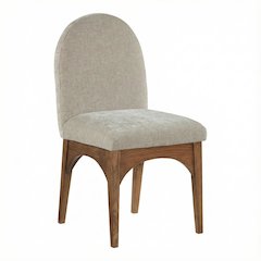 Walnut Dining Chair with Beige Chenille Upholstery and Art Deco Style
