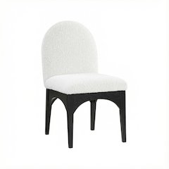 Black Boucle Fabric Dining Chair with Art Deco Style and Cushioned Seat