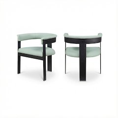 Matte Black Powder Coating Dining Chair Set of 2 with Armrests, Cushioned Seat