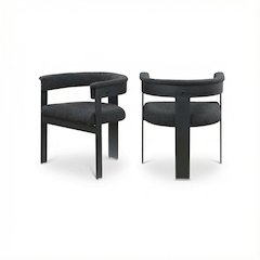 Matte Black Dining Chairs, Set of 2, Boucle Fabric Upholstery with Armrests