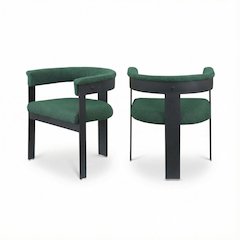 Dining Chairs Matte Black Powder Coat Set of 2 with Boucle Fabric Upholstery