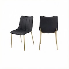 Brushed Gold Vegan Leather Dining Chairs Set of 2 with Contemporary Design