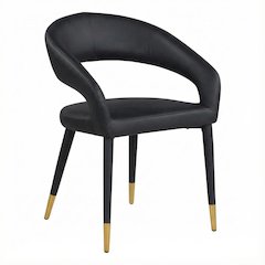 Gold Vegan Leather Dining Chair with Armrests and Contemporary Design