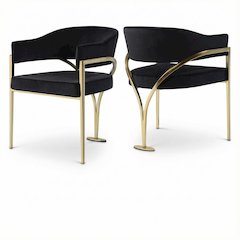 Gold Upholstered Dining Chairs Set of 2 with Armrests and Contemporary Design