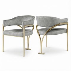 Gold Velvet Dining Chairs Set of 2 with Armrests and Contemporary Design