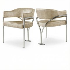Silver Velvet Dining Chairs Set of 2 with Armrests and Contemporary Design