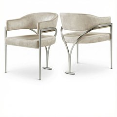 Silver Velvet Dining Chairs Set of 2 with Armrests and Contemporary Design