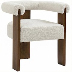 Walnut Boucle Fabric Dining Chair with Armrests and Mid-Century Style