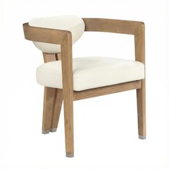 Neutral Wire Brush Vegan Leather Dining Chair with Armrests and Contemporary