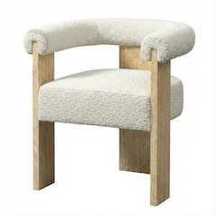 Neutral Boucle Fabric Dining Chair with  Back and Armrests