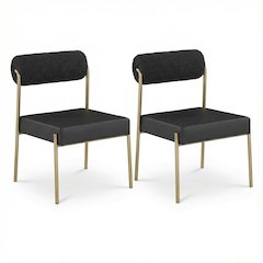 Brushed Brass Dining Chairs Set of 2 with Vegan Leather Seat and Boucle Back