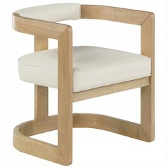 Neutral Wire Brush Vegan Leather Dining Chair with Armrests and Cushioned Seat