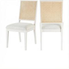 White Linen Textured Dining Chairs Set of 2 with Mid-Century Design