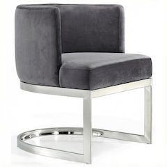 Gray Velvet Dining Chair with Chrome Frame and Arm Height 29.5 Contemporary