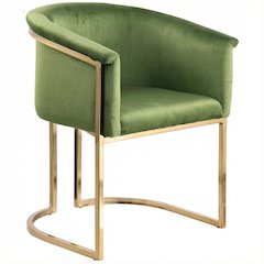 Brushed Brass Dining Chair with Olive Velvet Upholstery and Contemporary Design