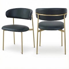 Brushed Gold Dining Chair Set of 2 Vegan Leather Upholstery and Contemporary