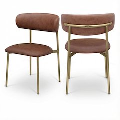 Brushed Gold Vegan Leather Dining Chair Set of 2 with Contemporary Design
