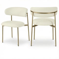 Brushed Gold Vegan Leather Dining Chair Set of 2 with Contemporary Design