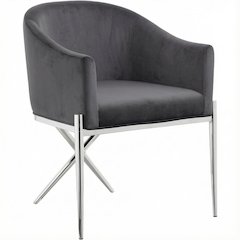 Chrome Velvet Dining Chair with Armrests and Contemporary Design, Single Piece