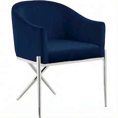 Chrome Dining Chair with Velvet Upholstery and Armrests Contemporary Style
