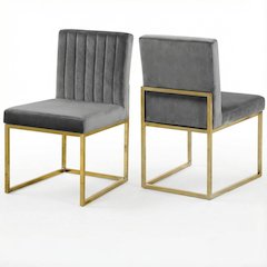 Gold Velvet Dining Chairs Set of 2 with Contemporary Back Support
