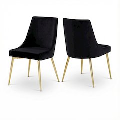 Gold Velvet Dining Chair Set of 2 with Contemporary Design and Cushioned Seats