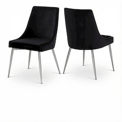 Chrome Dining Chair Set of 2 with Velvet Upholstery and Contemporary Design