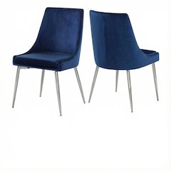 Chrome Dining Chairs Set of 2 with Navy Velvet Upholstery