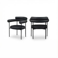 Matte Black Vegan Leather Dining Chairs Set of 2 with Armrests