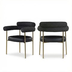 Brushed Brass Dining Chairs Set of 2 with Vegan Leather and Boucle Fabric