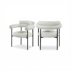Matte Black Boucle Fabric Dining Chairs Set of 2 with Arms Contemporary Design