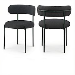 Matte Black Boucle Fabric Dining Chairs Set of 2 with Cushioned Seats