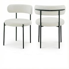 Matte Black Boucle Dining Chairs Set of 2 with Contemporary Backrest Design