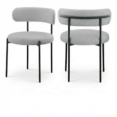 Matte Black Dining Chair Set of 2 with Boucle Fabric and Contemporary Backrest