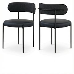 Matte Black Dining Chairs Set of 2 with Vegan Leather and Boucle Upholstery