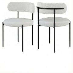Matte Black Vegan Leather and Boucle Dining Chair Set of 2