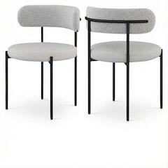 Matte Black Vegan Leather and Boucle Dining Chair Set of 2
