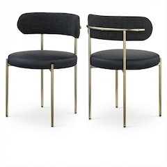 Brushed Brass Vegan Leather Dining Chair Set of 2 with Boucle Fabric