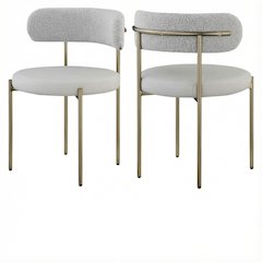 Brushed Brass Vegan Leather and Boucle Dining Chairs Set of 2