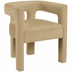 Camel Velvet Dining Chair with Armrests and Cushioned Seat Contemporary Design