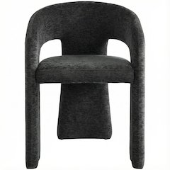 Black Plush Fabric Dining Chair with Armrests and Cushioned Seat Set of 2