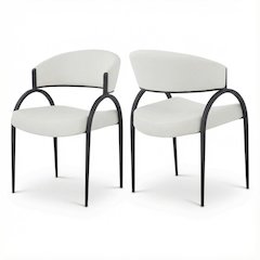 Matte Black Dining Chair Set of 2 with Linen Textured Fabric and Armrests